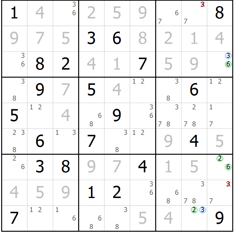 Position des candidats pour la solution de la Gr 10 page 13 du magazine de sudoku Suprême n° 027