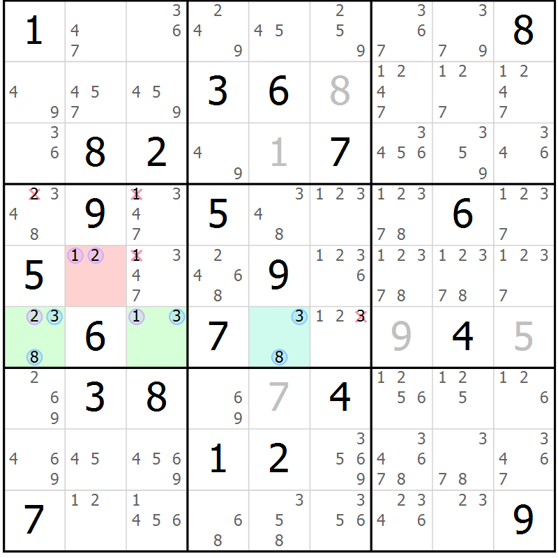 Position des candidats pour la solution de la Gr 10 page 13 du magazine de sudoku Suprême n° 027