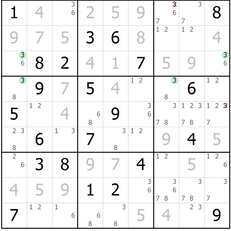 Position des candidats pour la solution de la Gr 10 page 13 du magazine de sudoku Suprême n° 027