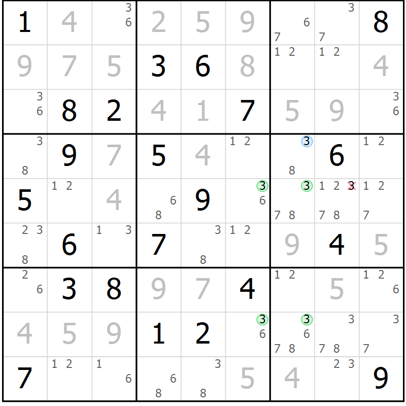 Position des candidats pour la solution de la Gr 10 page 13 du magazine de sudoku Suprême n° 027