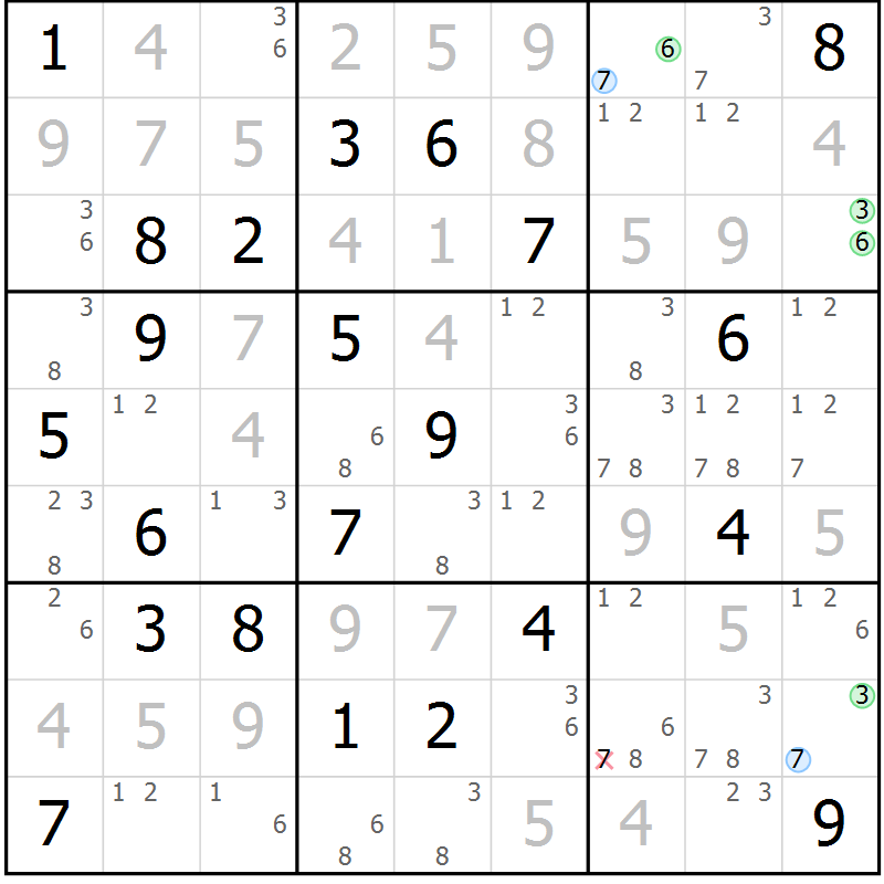 Position des candidats pour la solution de la Gr 10 page 13 du magazine de sudoku Suprême n° 027