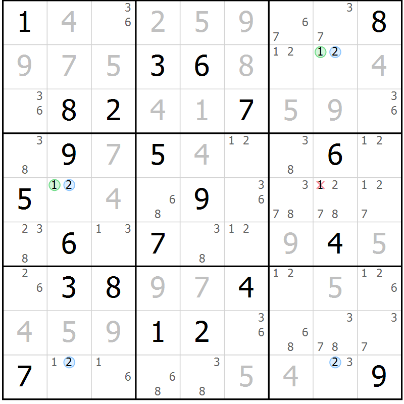 Position des candidats pour la solution de la Gr 10 page 13 du magazine de sudoku Suprême n° 027