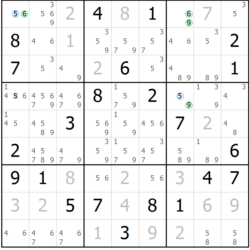 Position des candidats pour la solution de la Gr 11 page 14 du magazine de sudoku Suprême n° 027