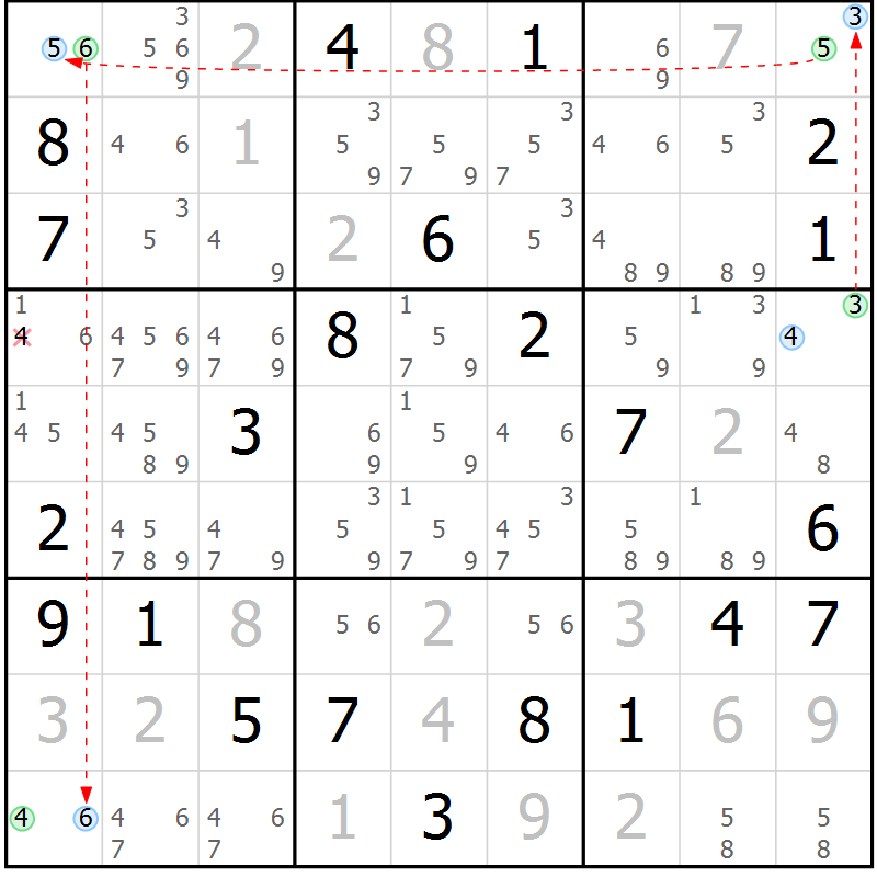 Position des candidats pour la solution de la Gr 11 page 14 du magazine de sudoku Suprême n° 027