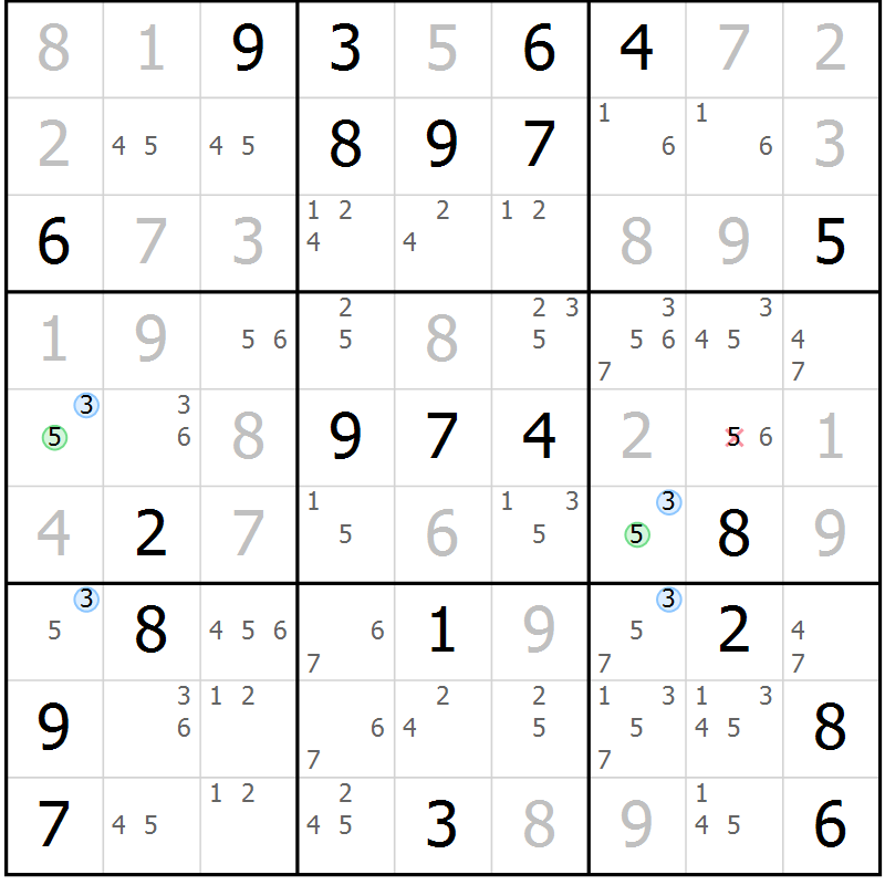Position des candidats pour la solution de la Gr 12 page 15 du magazine de sudoku Suprême n° 027