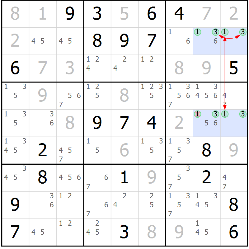 Position des candidats pour la solution de la Gr 12 page 15 du magazine de sudoku Suprême n° 027
