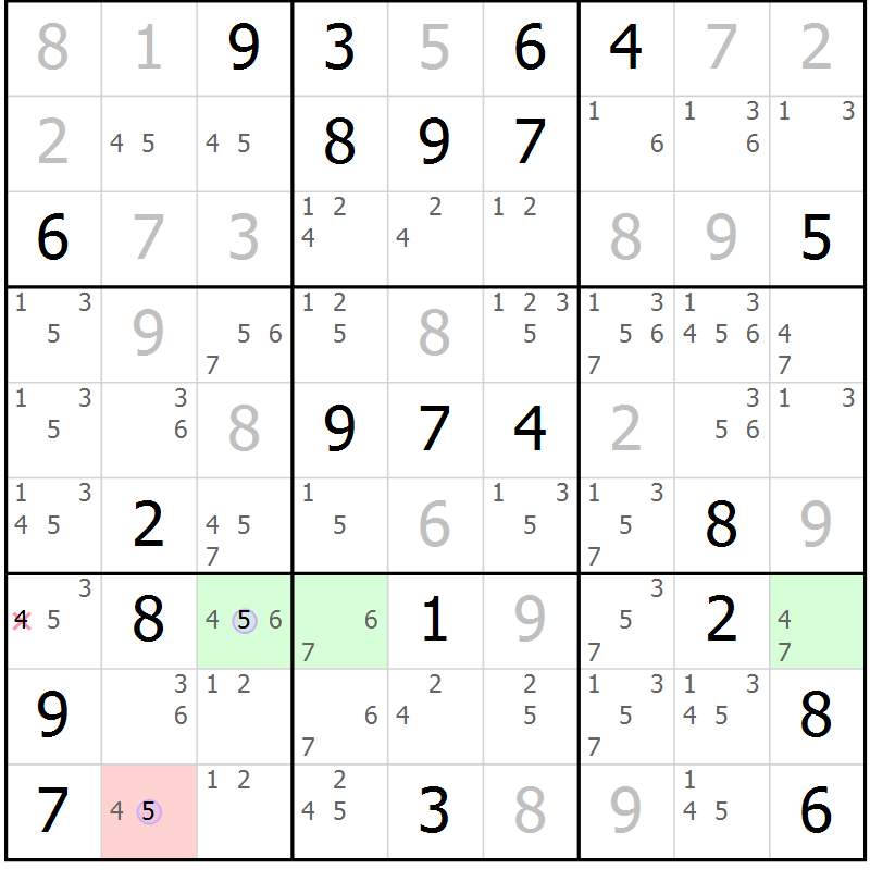 Position des candidats pour la solution de la Gr 12 page 15 du magazine de sudoku Suprême n° 027