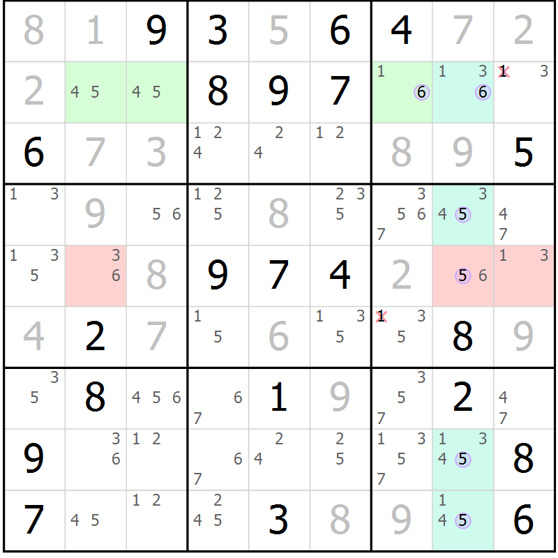 Position des candidats pour la solution de la Gr 12 page 15 du magazine de sudoku Suprême n° 027