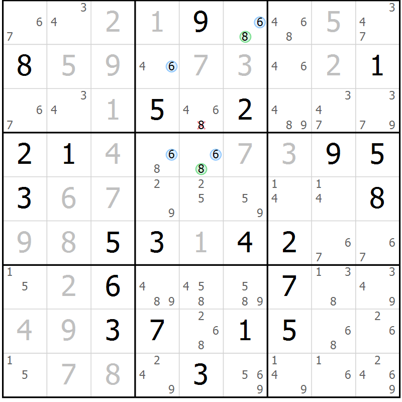 Position des candidats pour la solution de la Gr 14 page 17 du magazine de sudoku Suprême n° 027