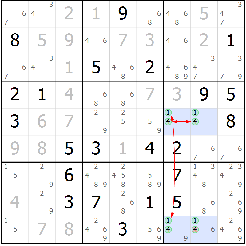 Position des candidats pour la solution de la Gr 14 page 17 du magazine de sudoku Suprême n° 027