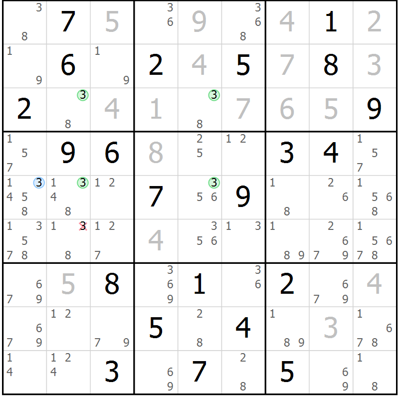 Position des candidats pour la solution de la Gr 15 page 18 du magazine de sudoku Suprême n° 027
