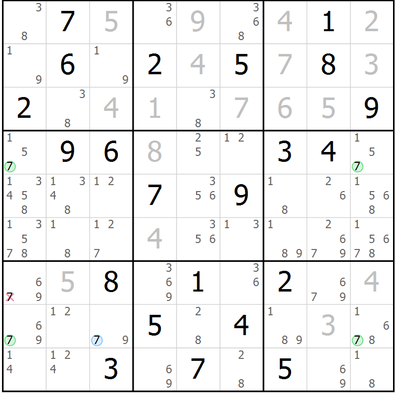 Position des candidats pour la solution de la Gr 15 page 18 du magazine de sudoku Suprême n° 027