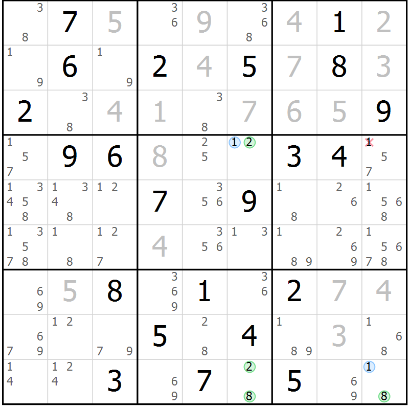 Position des candidats pour la solution de la Gr 15 page 18 du magazine de sudoku Suprême n° 027