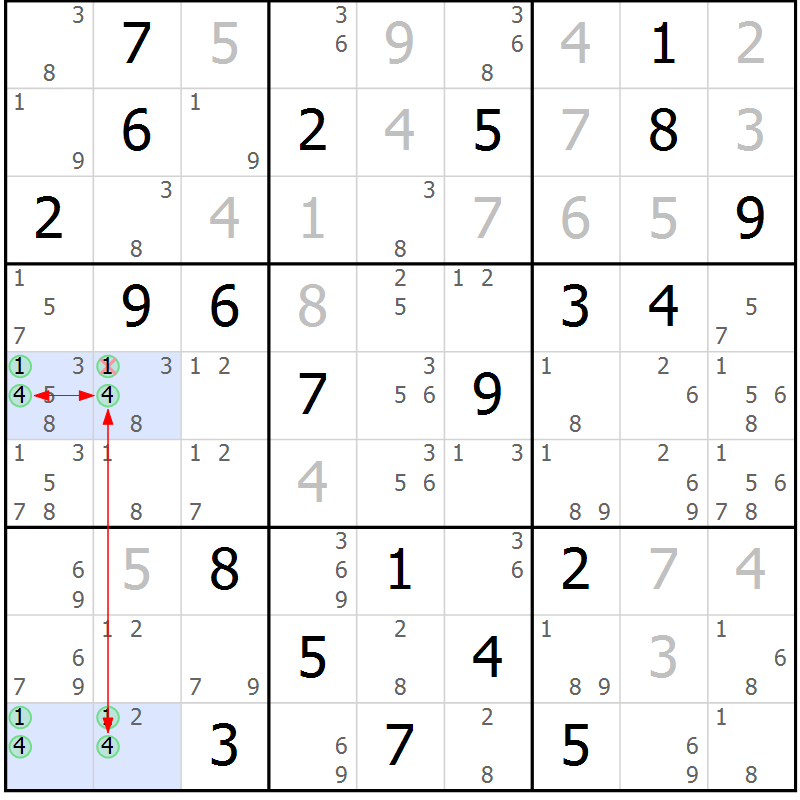 Position des candidats pour la solution de la Gr 15 page 18 du magazine de sudoku Suprême n° 027