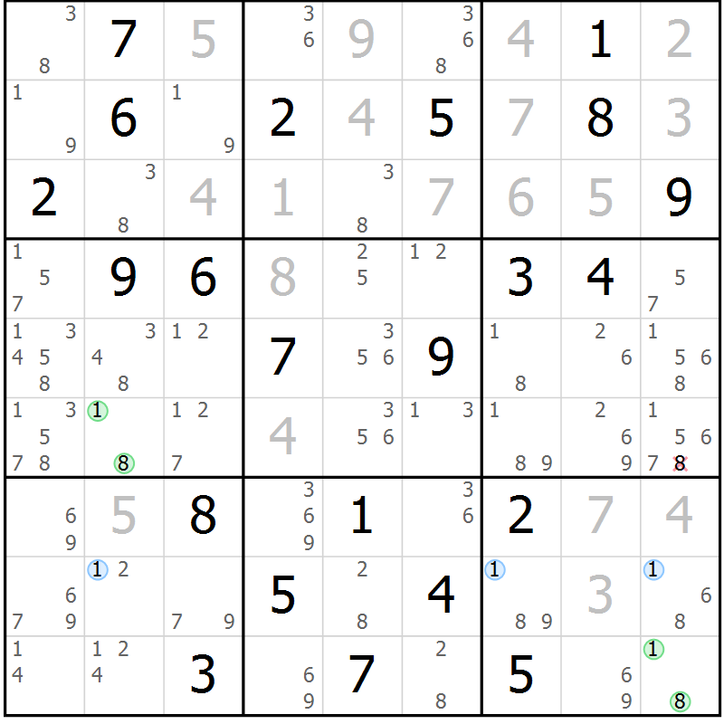Position des candidats pour la solution de la Gr 15 page 18 du magazine de sudoku Suprême n° 027
