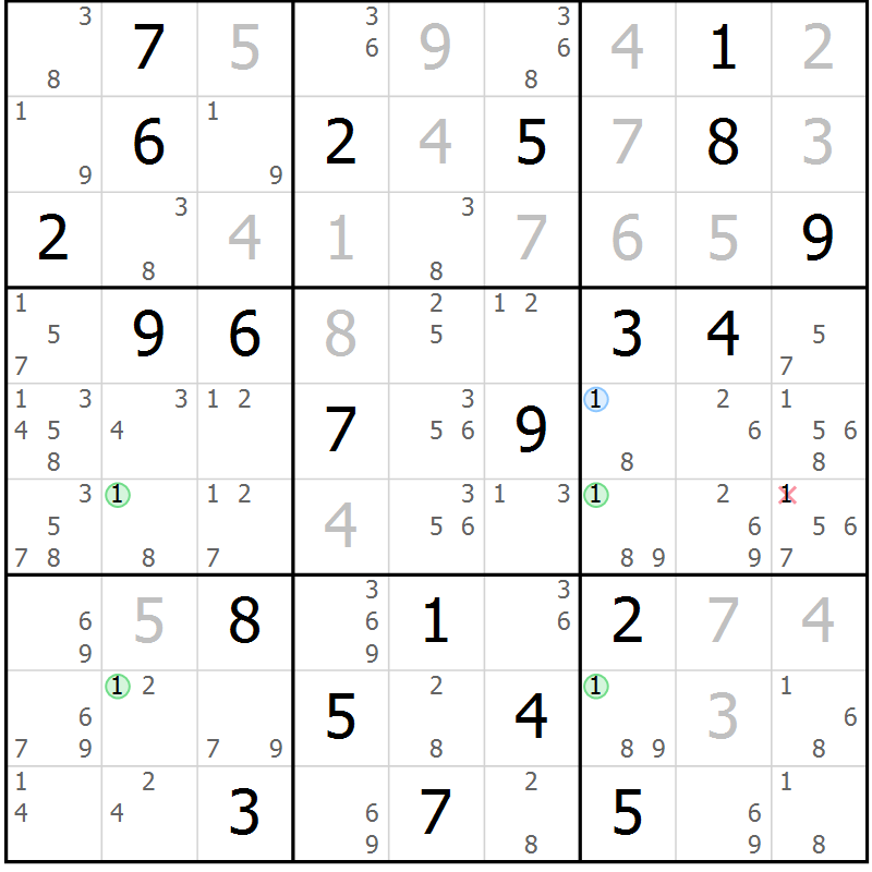 Position des candidats pour la solution de la Gr 15 page 18 du magazine de sudoku Suprême n° 027
