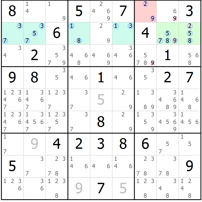 Position des candidats pour la solution de la Gr 16 page 19 du magazine de sudoku Suprême n° 027