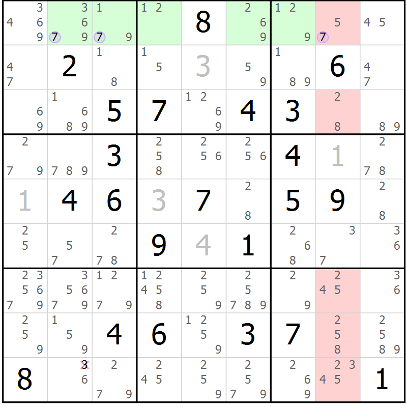 Position des candidats pour la solution de la Gr 17 page 20 du magazine de sudoku Suprême n° 027