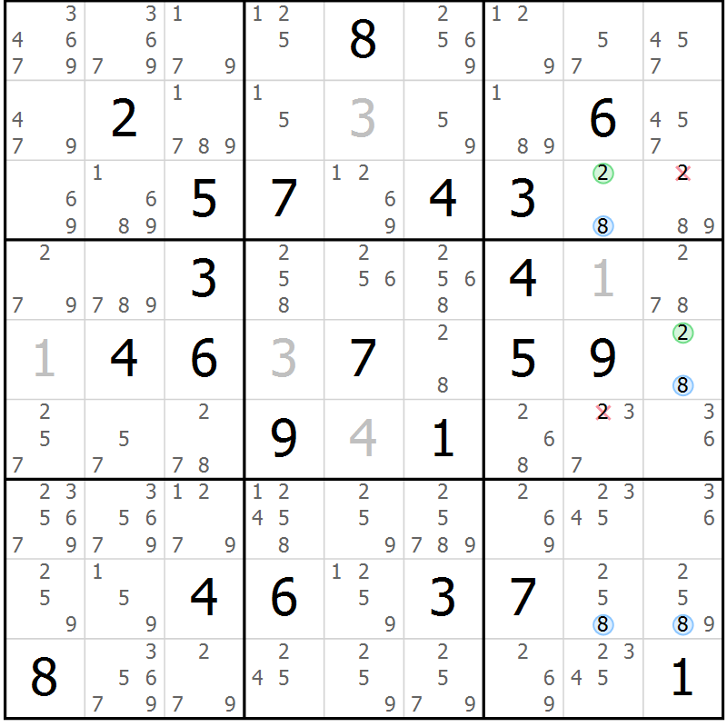 Position des candidats pour la solution de la Gr 17 page 20 du magazine de sudoku Suprême n° 027