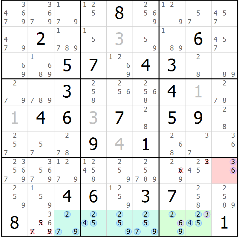 Position des candidats pour la solution de la Gr 17 page 20 du magazine de sudoku Suprême n° 027
