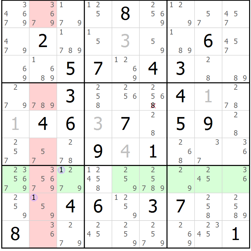 Position des candidats pour la solution de la Gr 17 page 20 du magazine de sudoku Suprême n° 027
