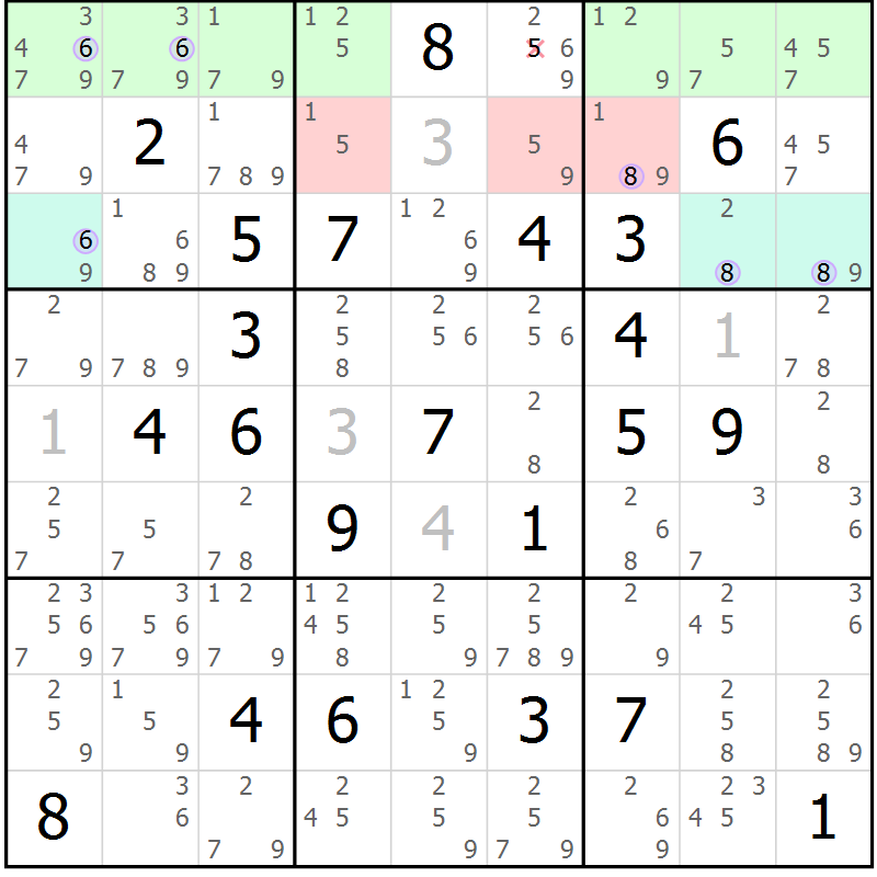 Position des candidats pour la solution de la Gr 17 page 20 du magazine de sudoku Suprême n° 027