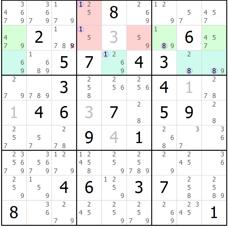 Position des candidats pour la solution de la Gr 17 page 20 du magazine de sudoku Suprême n° 027