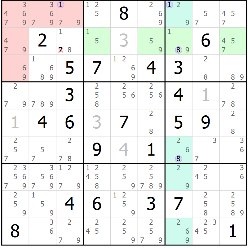 Position des candidats pour la solution de la Gr 17 page 20 du magazine de sudoku Suprême n° 027