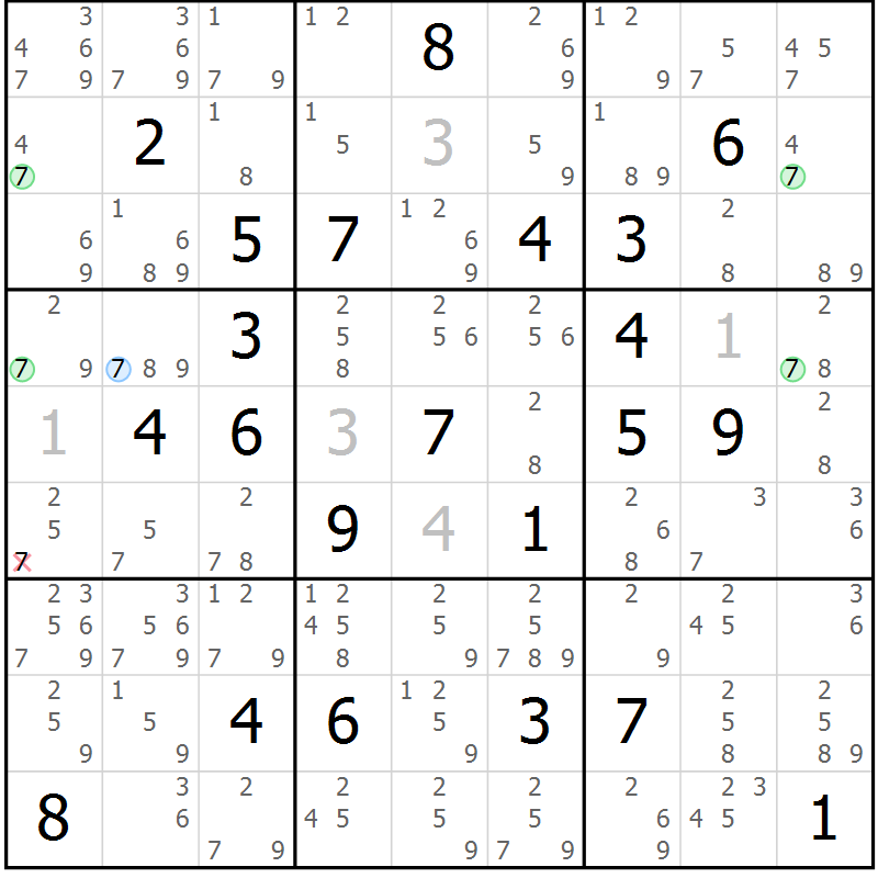 Position des candidats pour la solution de la Gr 17 page 20 du magazine de sudoku Suprême n° 027