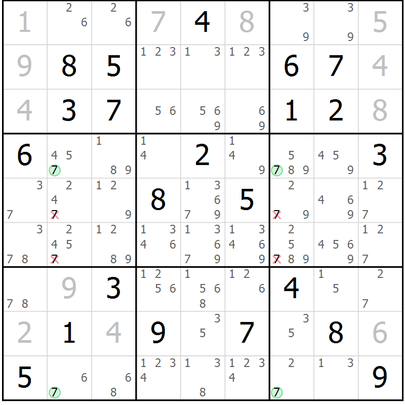 Position des candidats pour la solution de la Gr 18 page 21 du magazine de sudoku Suprême n° 027