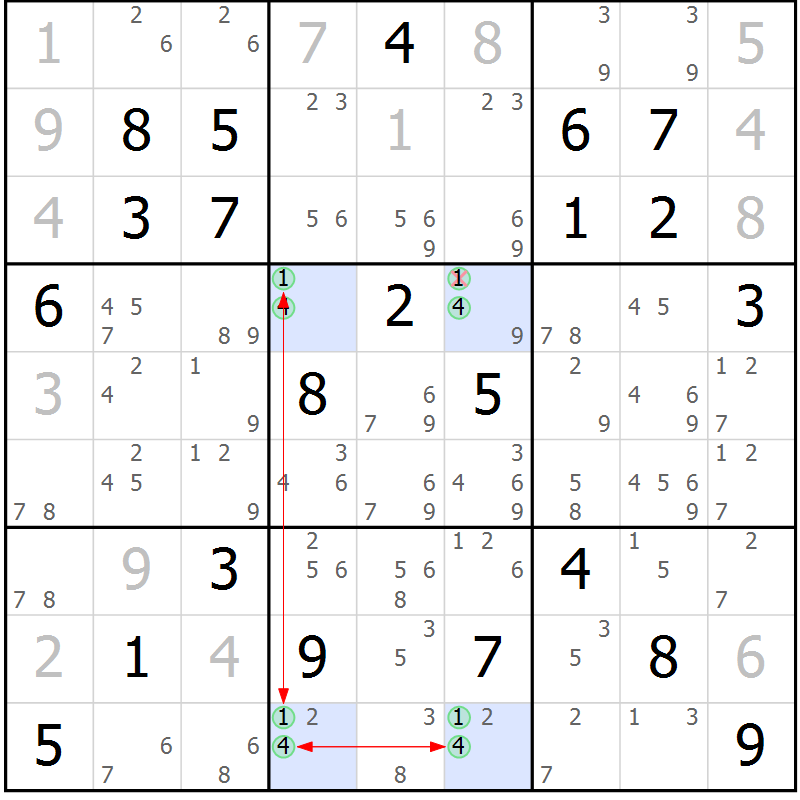 Position des candidats pour la solution de la Gr 18 page 21 du magazine de sudoku Suprême n° 027