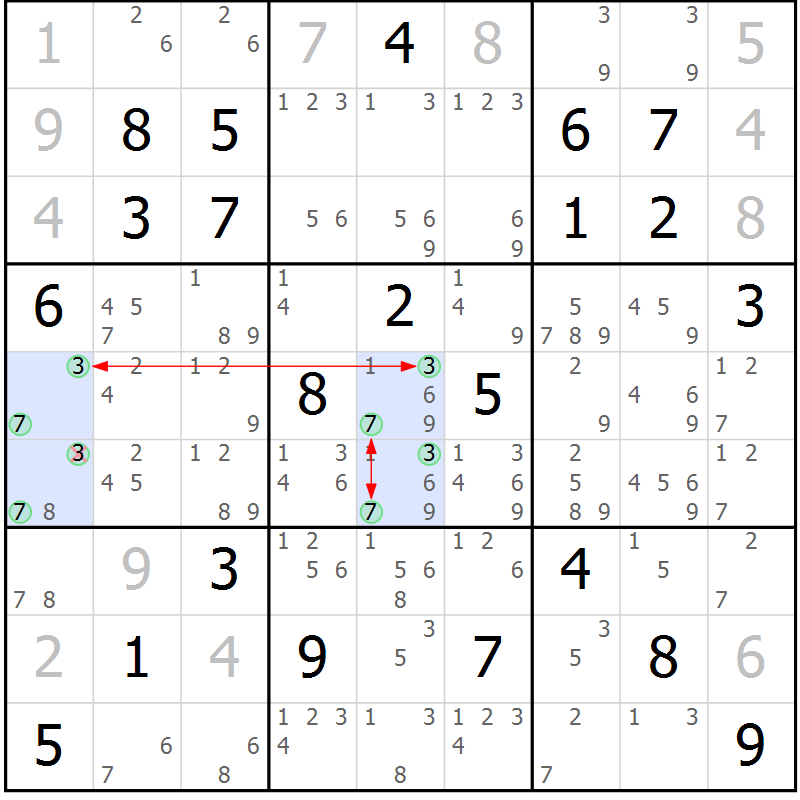 Position des candidats pour la solution de la Gr 18 page 21 du magazine de sudoku Suprême n° 027