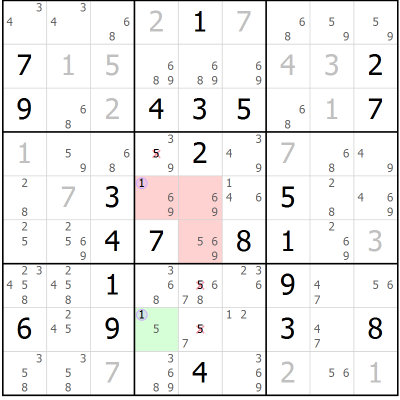 Position des candidats pour la solution de la Gr 19 page 22 du magazine de sudoku Suprême n° 027