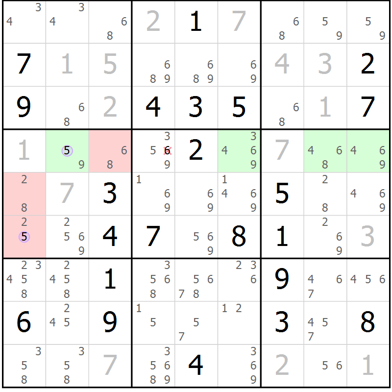 Position des candidats pour la solution de la Gr 19 page 22 du magazine de sudoku Suprême n° 027
