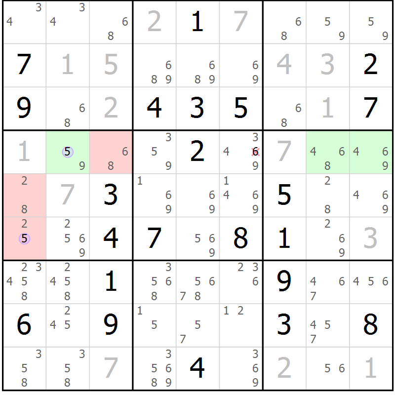 Position des candidats pour la solution de la Gr 19 page 22 du magazine de sudoku Suprême n° 027