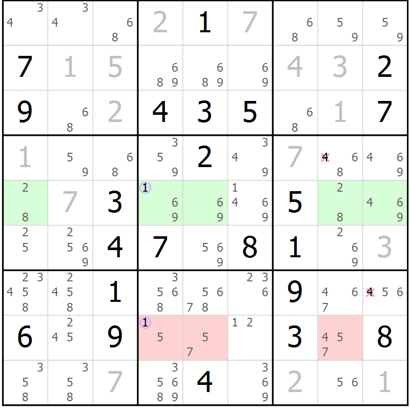 Position des candidats pour la solution de la Gr 19 page 22 du magazine de sudoku Suprême n° 027