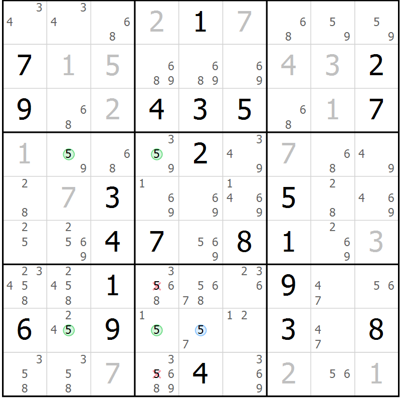 Position des candidats pour la solution de la Gr 19 page 22 du magazine de sudoku Suprême n° 027