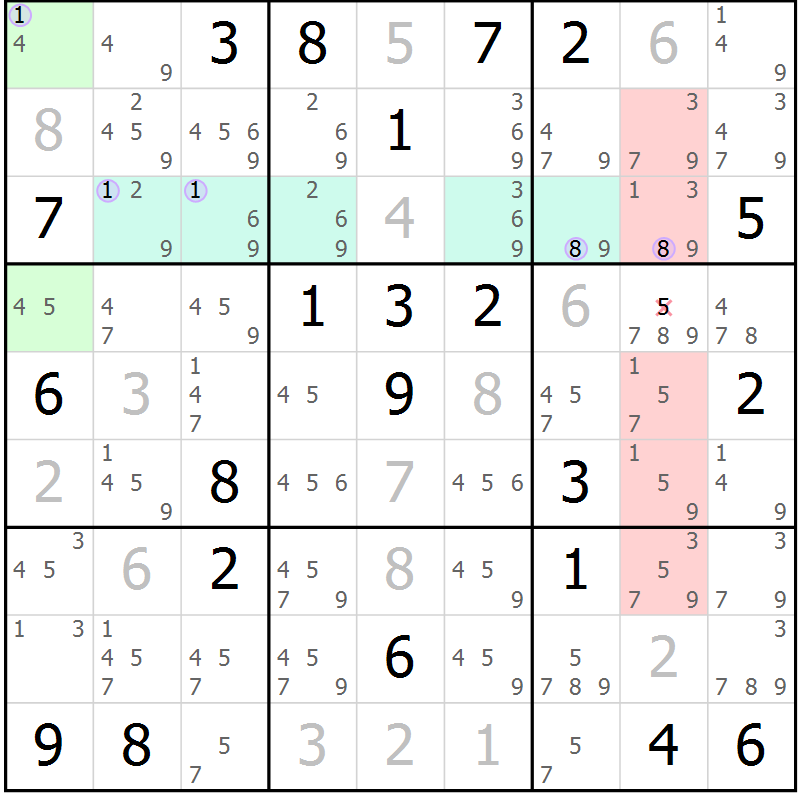 Position des candidats pour la solution de la Gr 20 page 23 du magazine de sudoku Suprême n° 027