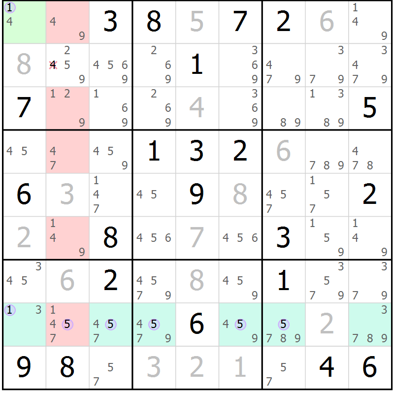 Position des candidats pour la solution de la Gr 20 page 23 du magazine de sudoku Suprême n° 027