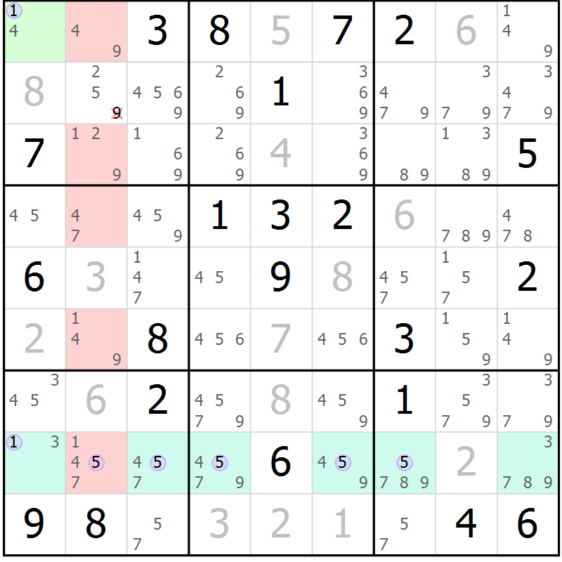 Position des candidats pour la solution de la Gr 20 page 23 du magazine de sudoku Suprême n° 027