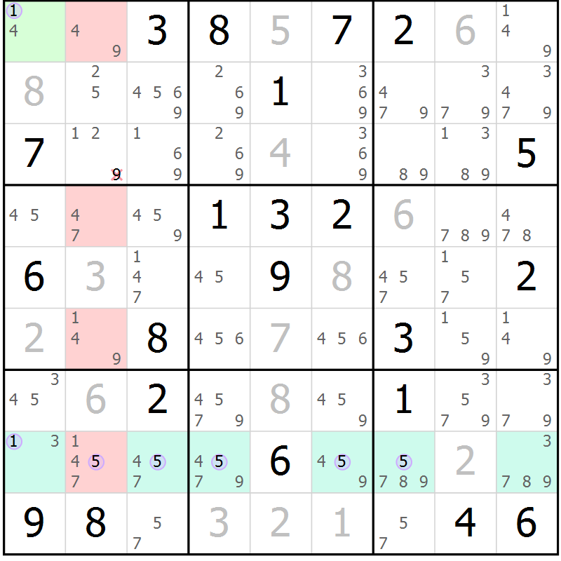 Position des candidats pour la solution de la Gr 20 page 23 du magazine de sudoku Suprême n° 027