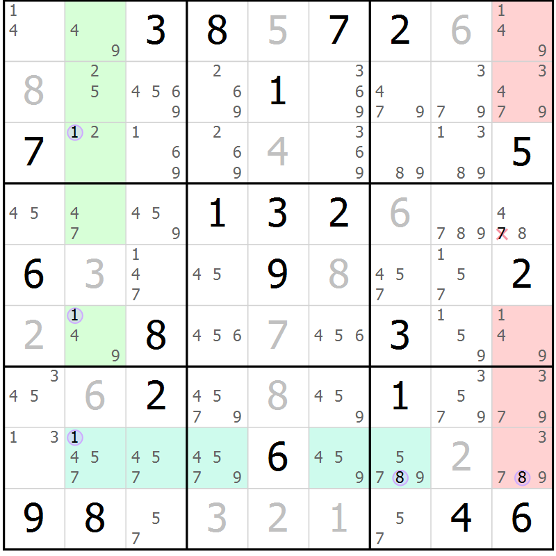 Position des candidats pour la solution de la Gr 20 page 23 du magazine de sudoku Suprême n° 027