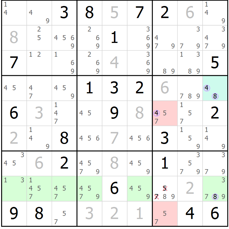 Position des candidats pour la solution de la Gr 20 page 23 du magazine de sudoku Suprême n° 027