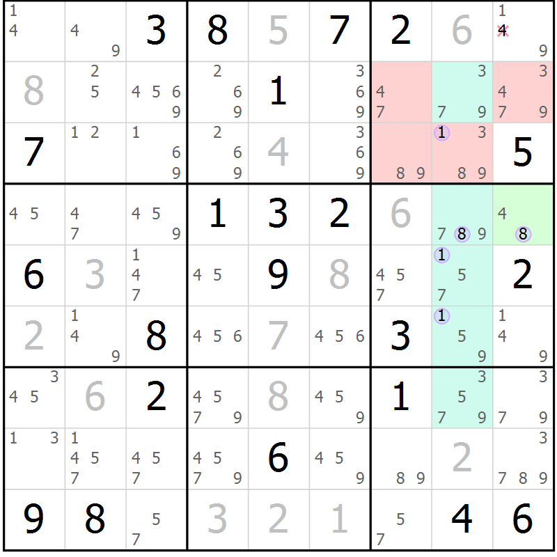 Position des candidats pour la solution de la Gr 20 page 23 du magazine de sudoku Suprême n° 027