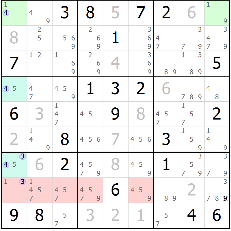 Position des candidats pour la solution de la Gr 20 page 23 du magazine de sudoku Suprême n° 027