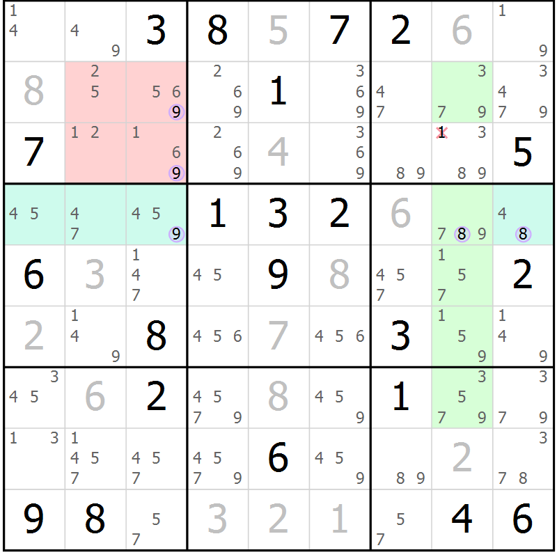 Position des candidats pour la solution de la Gr 20 page 23 du magazine de sudoku Suprême n° 027