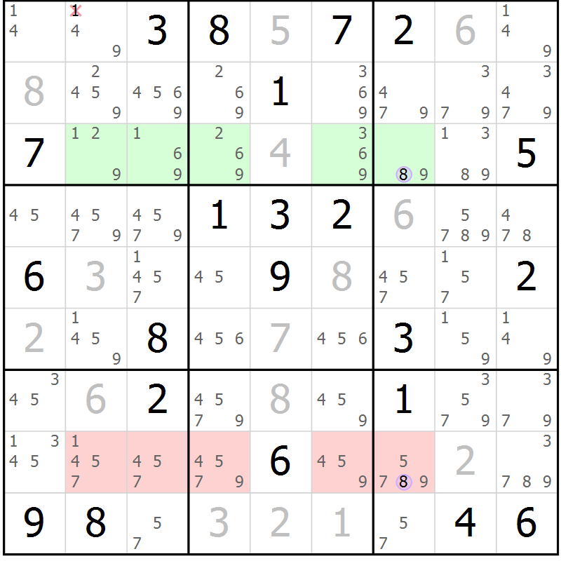 Position des candidats pour la solution de la Gr 20 page 23 du magazine de sudoku Suprême n° 027