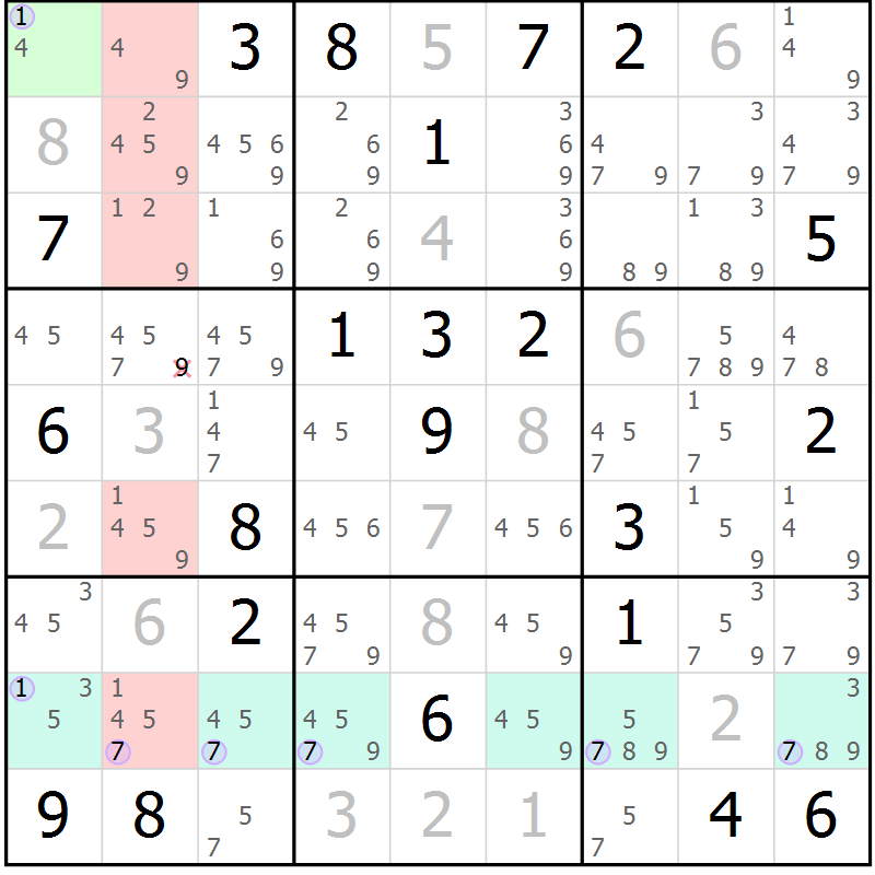 Position des candidats pour la solution de la Gr 20 page 23 du magazine de sudoku Suprême n° 027