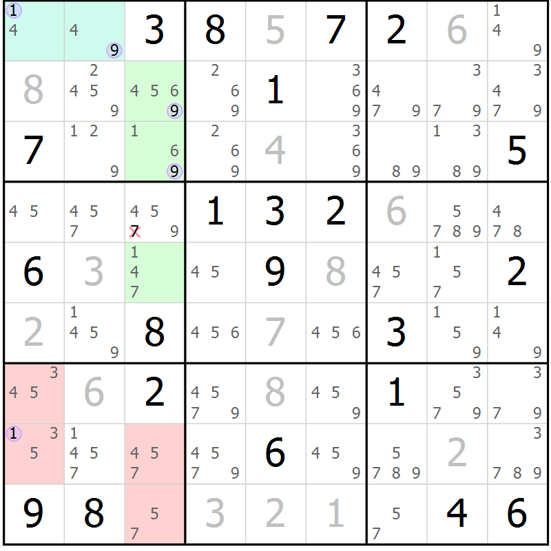 Position des candidats pour la solution de la Gr 20 page 23 du magazine de sudoku Suprême n° 027