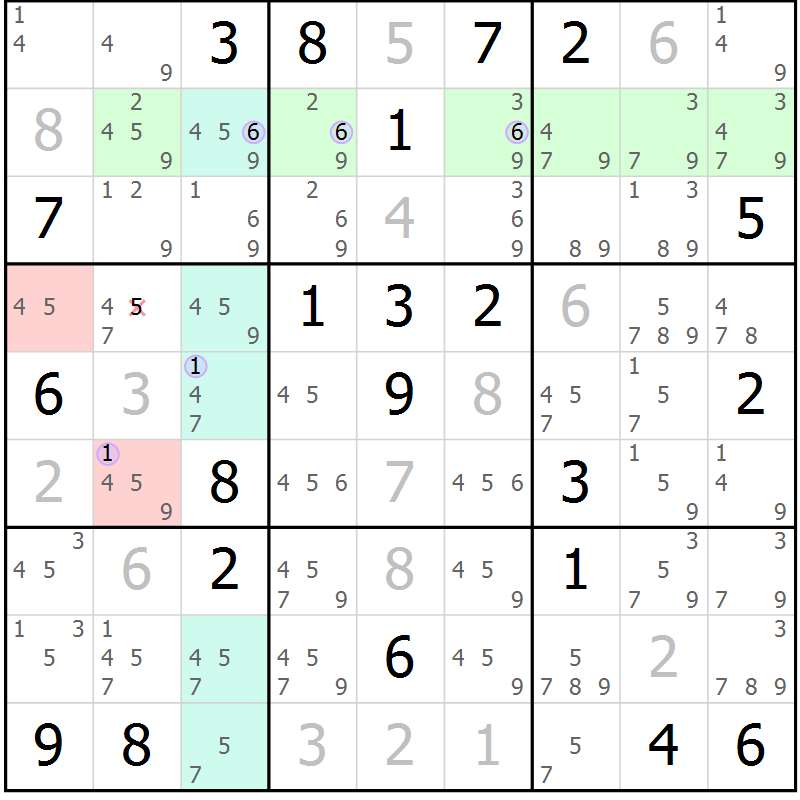Position des candidats pour la solution de la Gr 20 page 23 du magazine de sudoku Suprême n° 027